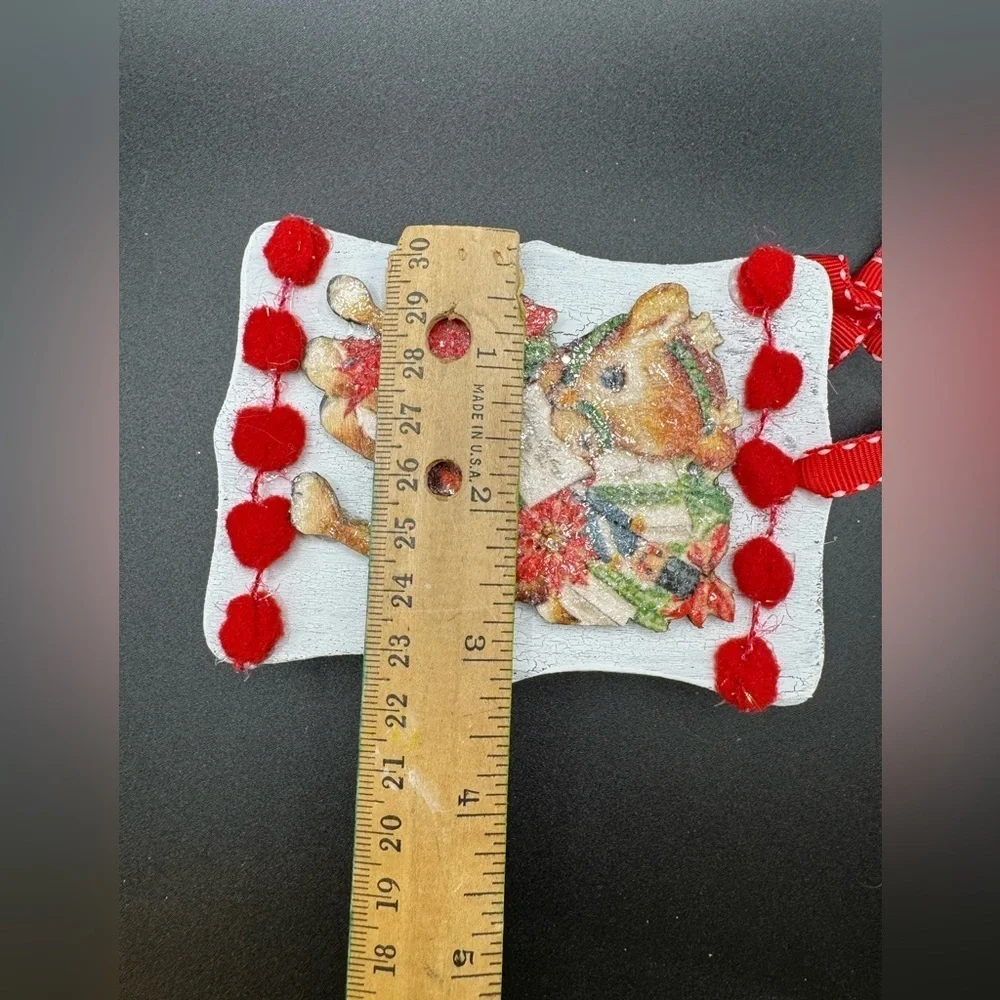 NEW OOAK Vintage-Inspired Wooden Christmas Ornaments Reindeer and Boy